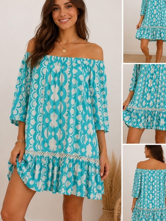 brown and Ivory Dresses & Skirts - Crown & Ivy Off-the-Shoulder Printed Shift Dress | XS